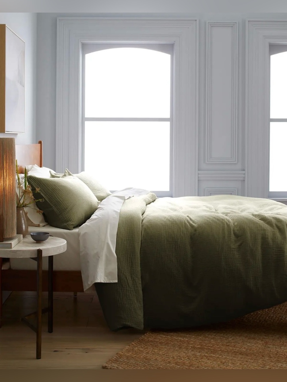 Quince Organic Cotton Airy Gauze Duvet Cover King Olive Green So Soft! NWOT